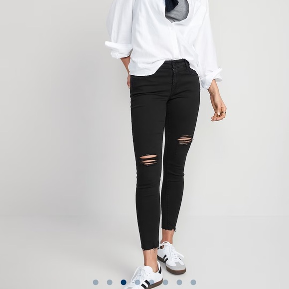 Old Navy Mid-Rise Rockstar Super-Skinny Ankle Jeans Black Ripped - Picture 3 of 6